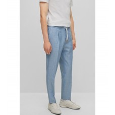 Hugo Boss Herringbone slim-fit trousers in linen, wool and silk 50473576-453 Light Blue