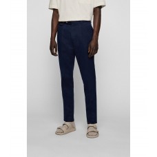 Hugo Boss Relaxed-fit trousers in a washed cotton-linen blend 50473584-404 Dark Blue