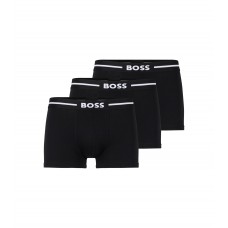 Hugo Boss Three-pack of stretch-cotton trunks with logo stripe 50473916-001 Black