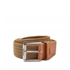 Hugo Boss Italian-made woven elastic belt with leather trims 50474255-260 Beige