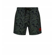 Hugo Boss Leaf-print swim shorts with red logo label 50474396-251 Dark Green