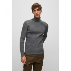 Hugo Boss Extra-slim-fit rollneck sweater with mixed structures 50474823-021 Dark Grey