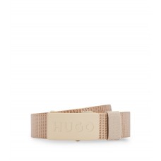 Hugo Boss Structured tape belt with logo plaque buckle 50474913-260 Beige