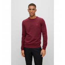 Hugo Boss Organic-cotton regular-fit sweater with curved logo 50475068-654 Dark pink