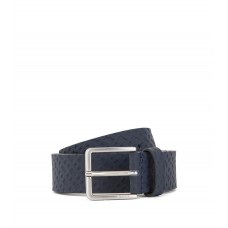 Hugo Boss Rubberised-leather belt with monogram print and tonal buckle 50475090-401 Dark Blue