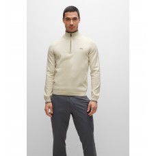 Hugo Boss Organic-cotton zip-neck sweater with curved logo 50475096-131 Light Beige