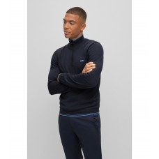Hugo Boss Organic-cotton zip-neck sweater with curved logo 50475096-402 Dark Blue