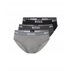 Hugo Boss Three-pack of stretch-cotton briefs with logo waistbands 50475273-061 Grey