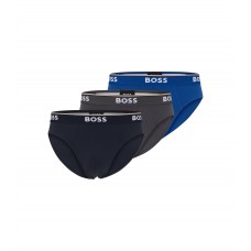 Hugo Boss Three-pack of stretch-cotton briefs with logo waistbands 50475273-487 Blue