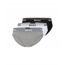 Hugo Boss Three-pack of stretch-cotton briefs with logo waistbands 50475273-999 White / Grey / Black