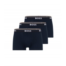 Hugo Boss Three-pack of stretch-cotton trunks with logo waistbands 50475274-480 Dark Blue