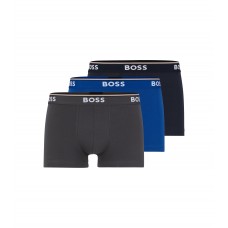 Hugo Boss Three-pack of stretch-cotton trunks with logo waistbands 50475274-487 Black / Grey / Blue