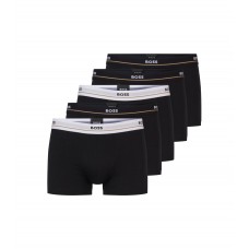 Hugo Boss Five-pack of stretch-cotton trunks with logo waistbands 50475275-001 Black