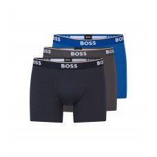 Hugo Boss Three-pack of stretch-cotton boxer briefs with logos 50475282-487 Black / Grey / Blue