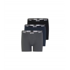 Hugo Boss Three-pack of stretch-cotton boxer briefs with logo waistbands 50475298-462 Black / Grey / Blue