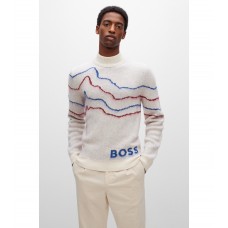 Hugo Boss Mock-neck regular-fit sweater with collection pattern 50475512-131 White