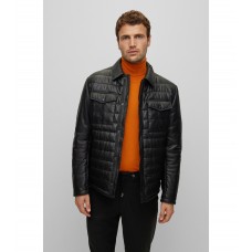 Hugo Boss Shirt-style jacket with quilted-leather panels 50475556-001 Black