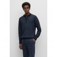 Hugo Boss Zip-neck sweater in virgin wool and organic cotton 50475901-404 Dark Blue