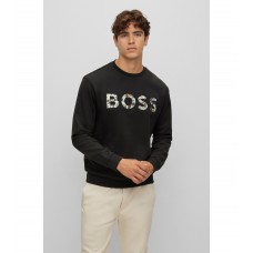 Hugo Boss Cotton-terry regular-fit sweatshirt with patterned logo 50476140-001 Black