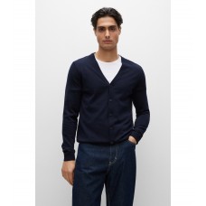 Hugo Boss Button-up cardigan in virgin wool with embroidered logo 50476356-404 Dark Blue