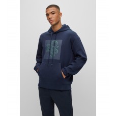 Hugo Boss Cotton-blend relaxed-fit hoodie with logo print 50476436-402 Dark Blue