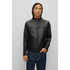 Hugo Boss Leather biker jacket with chunky zips 50476447-001 Black