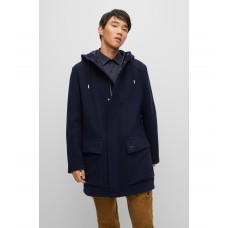 Hugo Boss Regular-fit coat with drawstring hood 50476668-405 Dark Blue