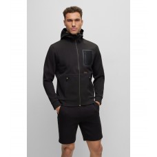 Hugo Boss Contrast-logo zip-up hoodie with perforated details 50476928-001 Black