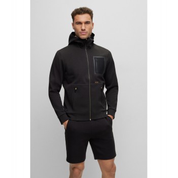 Hugo Boss Contrast-logo zip-up hoodie with perforated details 50476928-001 Black