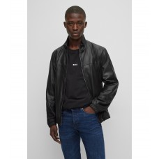 Hugo Boss Waxed-leather regular-fit jacket with logo detail 50476955-001 Black