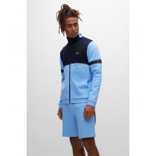Hugo Boss Cotton-blend zip-up sweatshirt with logo tape 50477026-439 Blue