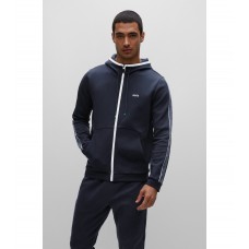 Hugo Boss Cotton-blend zip-up hoodie with logo-tape inserts 50477042-402 Dark Blue