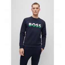 Hugo Boss Cotton-blend sweatshirt with colour-blocked logo 50477043-402 Dark Blue