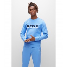 Hugo Boss Cotton-blend sweatshirt with colour-blocked logo 50477043-439 Blue