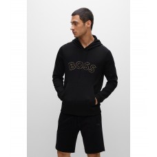 Hugo Boss Cotton-blend hoodie with curved logo and grid artwork 50477131-001 Black