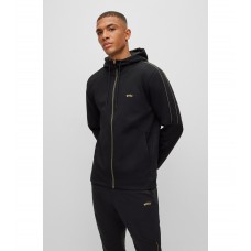 Hugo Boss Cotton-blend zip-up hoodie with grid artwork 50477132-001 Black