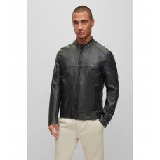 Hugo Boss Slim-fit jacket in lamb leather with quilted details 50477258-001 Black