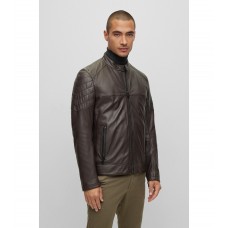 Hugo Boss Slim-fit jacket in lamb leather with quilted details 50477258-202 Dark Brown