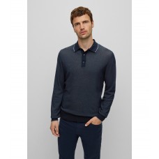 Hugo Boss Micro-structured polo sweater in cotton with silk 50477387-404 Dark Blue