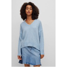 Hugo Boss Relaxed-fit V-neck sweater with alpaca and wool 50478295-450 Light Blue
