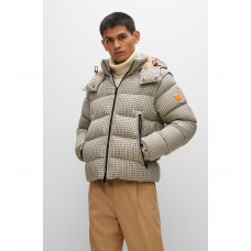 Hugo Boss Houndstooth-pattern down jacket with removable hood and sleeves 50478799-260 Beige