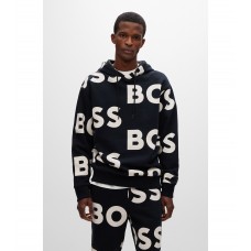 Hugo Boss Cotton-blend regular-fit hoodie with logo print 50479021-001 Black