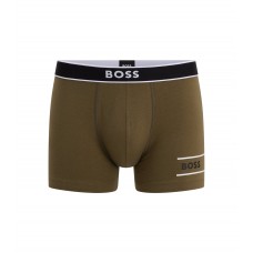 Hugo Boss Stretch-cotton trunks with logos and stripes 50479076-303 Dark Green