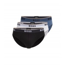 Hugo Boss Three-pack of stretch-cotton briefs with logo waistbands 50479108-961 Black / White /Blue