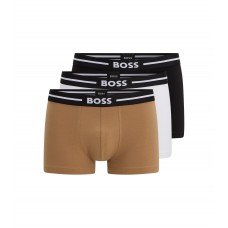 Hugo Boss Three-pack of stretch-cotton trunks with logo waistbands 50479265-970 Black / White / Beige