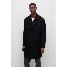 Hugo Boss Double-breasted relaxed-fit coat in a wool blend 50479454-001 Black