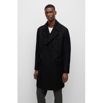Hugo Boss Double-breasted relaxed-fit coat in a wool blend 50479454-001 Black