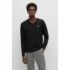 Hugo Boss Cotton-cashmere regular-fit sweater with logo patch 50480060-001 Black