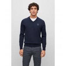 Hugo Boss Cotton-cashmere regular-fit sweater with logo patch 50480060-404 Dark Blue