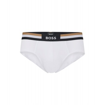 Hugo Boss Cotton-blend briefs with signature-stripe waistband 50480114-100 White